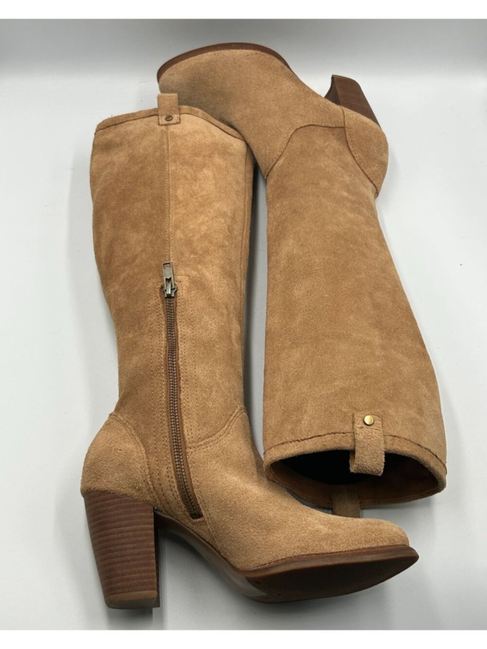 UGG Women's Tan Suede Leather Ava Tall Water Resistant Heeled Boot Size 7 3323 - Picture 5 of 16